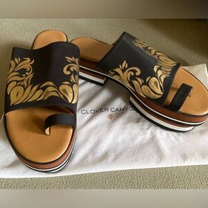 NWOT Clover Canyon Platform Sandals Black/Gold Leather/Neoprene Sz 10/41